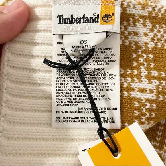 Timberland Knit Scarf Cream and Yellow/Brown Plaid Pattern New With Tags Gift - Picture 5 of 7